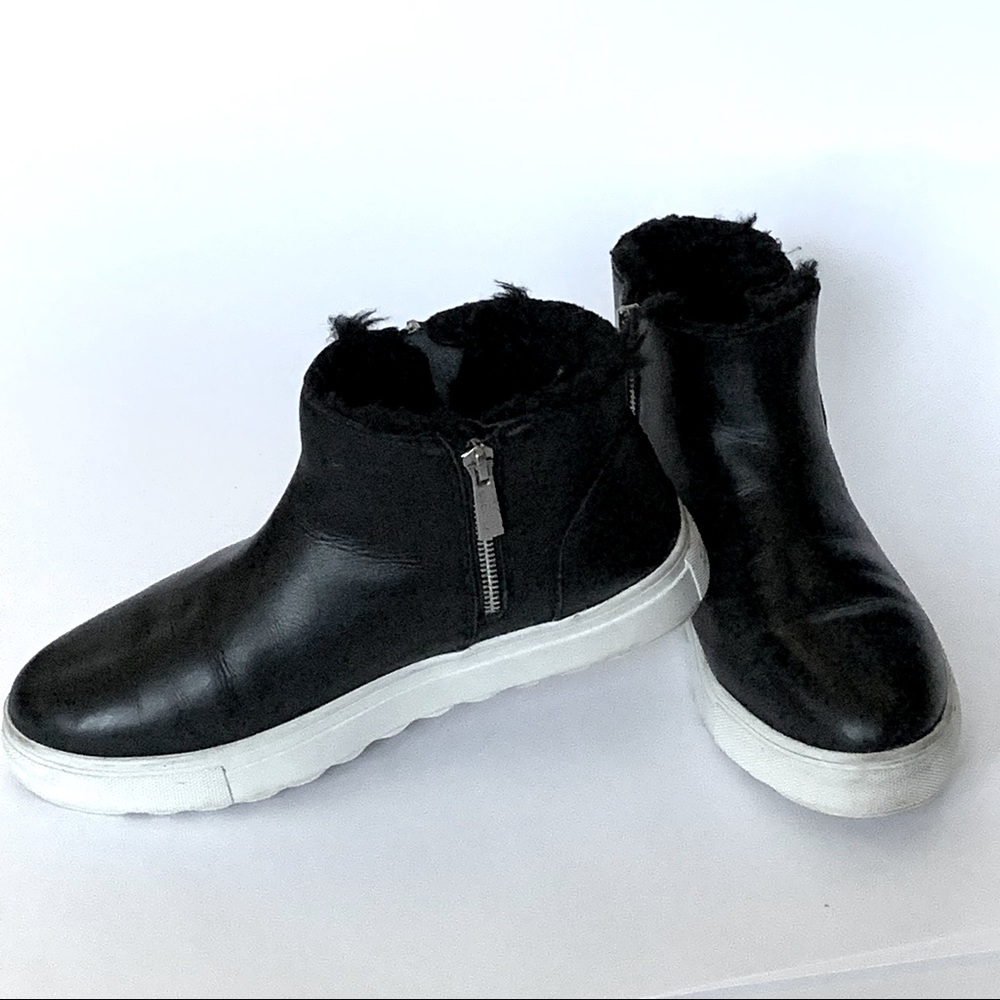 J/ Slides Nyc | Black Leather Booties W/ Soft Fau… - image 2
